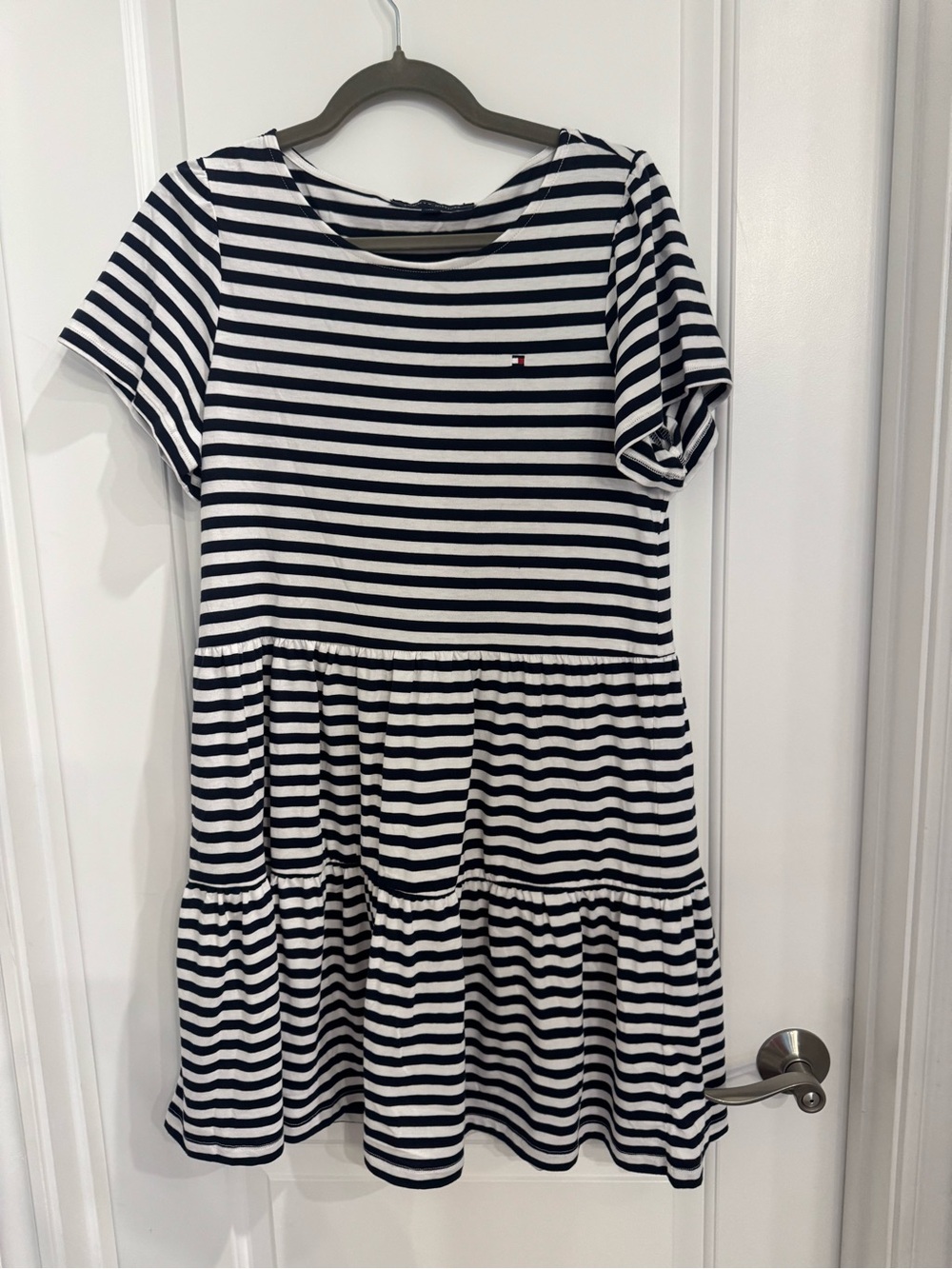 Striped Navy and White Women’s Dress - Classic Tiered Tee Dress